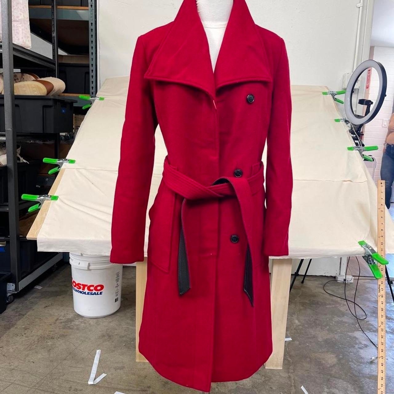 Cole Haan Red Wool Blend Coat With Black Belt, Size S